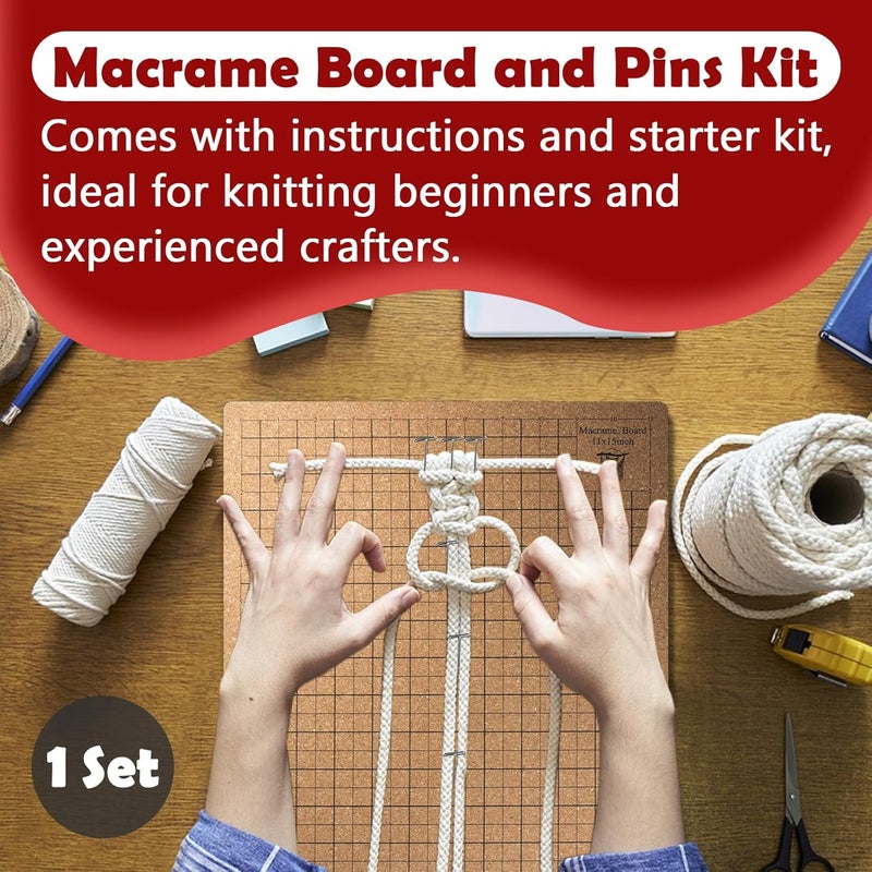 FixlyFido 12×16 Inch Macrame Board and Pins Kit, Double Sided Grids Handmade Braiding Macrame Board with Instructions - Perfect Macrame Tools and Supplies for Bracelet Creating, Knotting Creations - Image 2